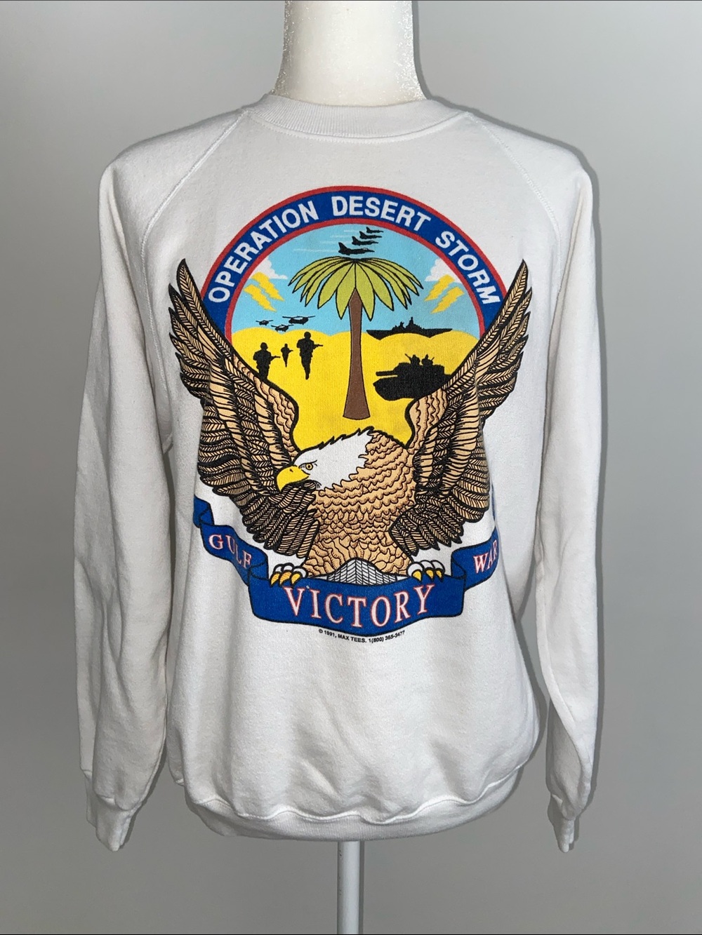 Vtg Hanes White Crewneck Sweatshirt with Desert Storm Eagle Graphic 1991
